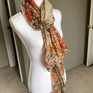 Scarf with cream and orange floral pattern